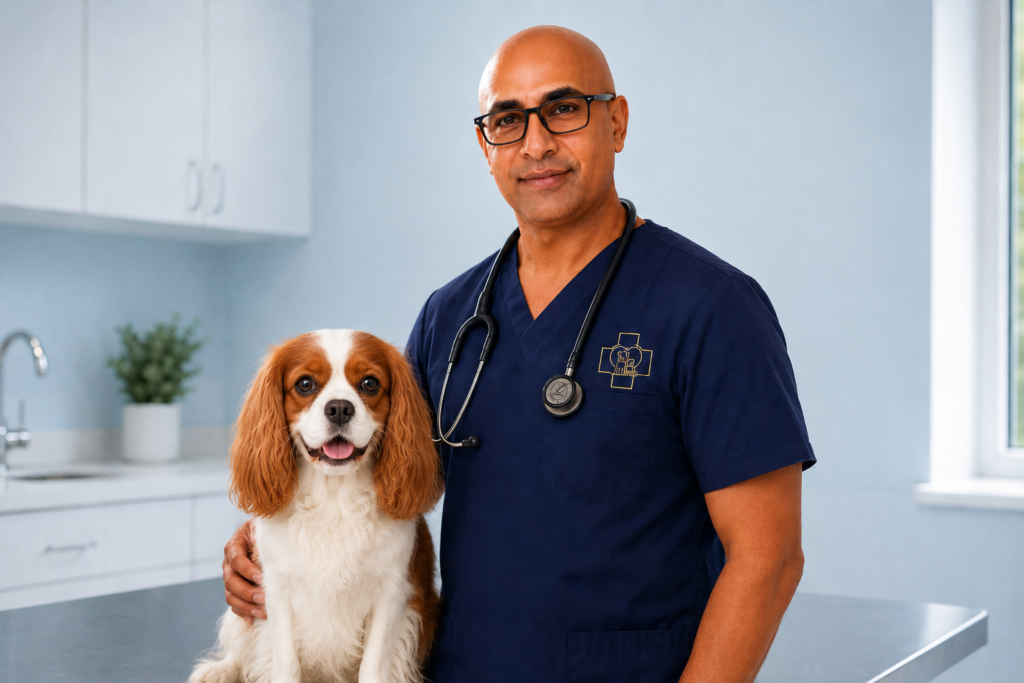 Veterinarian with a Cavalier at PETCAREVET-X