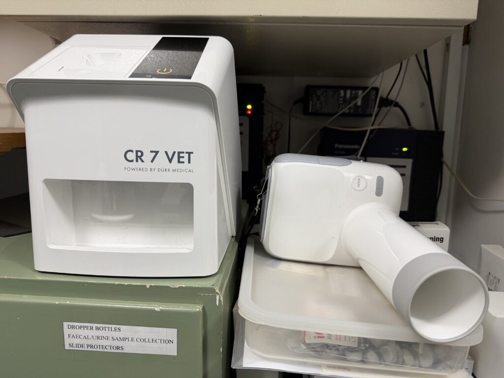 iM3 CR 7 VET dental image plate scanner and Port-X IV portable dental X-ray unit used at PETCAREVET-X.
