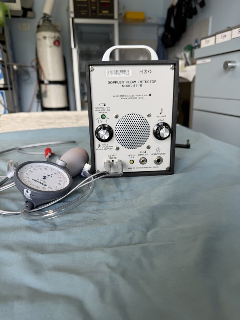 Parks 811-B Doppler blood pressure system used at PETCAREVET-X for non-invasive blood pressure assessment and patient monitoring.